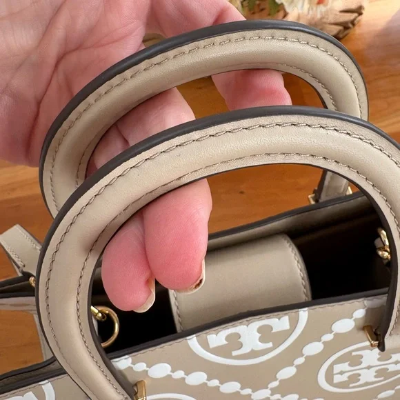 Tory Turch T Monogram Square Shoulder Bag Contrast Embossed purse medium NWOT - Picture 8 of 11